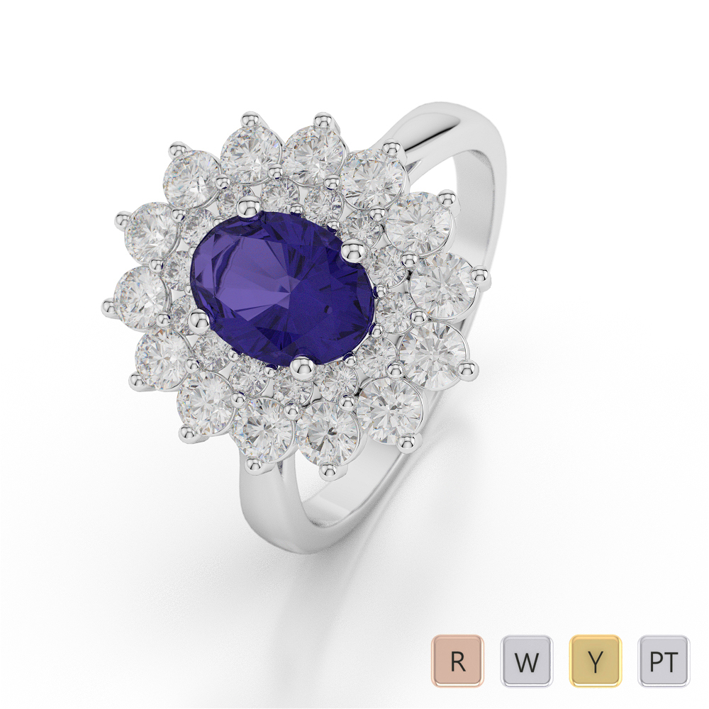 Gold / Platinum Oval Shape Tanzanite and Diamond Ring AGDR-1073