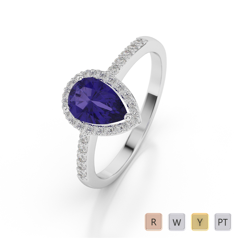 Gold / Platinum Pear Shape Tanzanite and Diamond Ring AGDR-1074