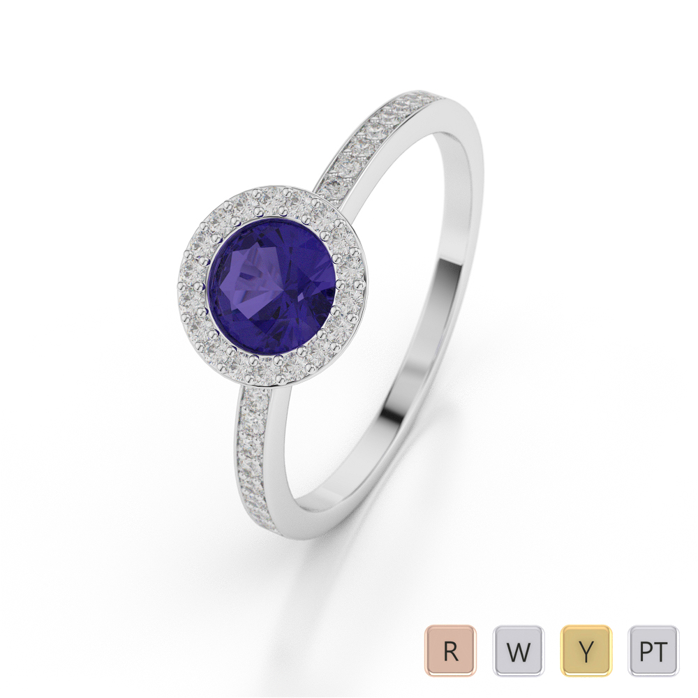 Gold / Platinum Round Shape Tanzanite and Diamond Ring AGDR-1075