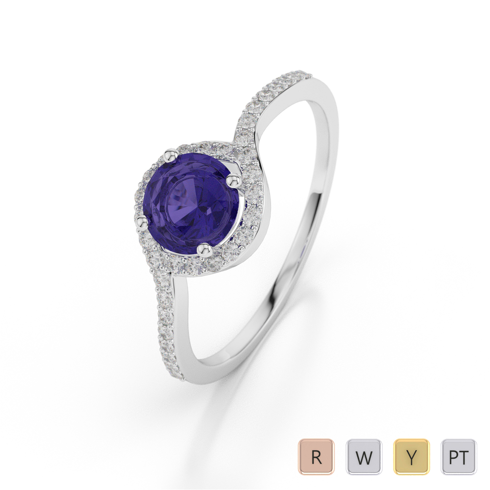 Gold / Platinum Round Shape Tanzanite and Diamond Ring AGDR-1076