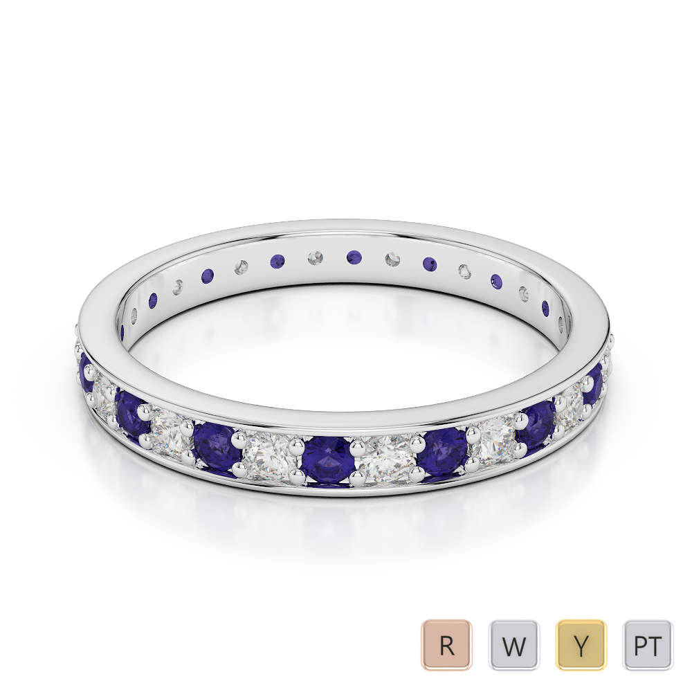 2.5 MM Gold / Platinum Round Cut Tanzanite and Diamond Full Eternity Ring AGDR-1079