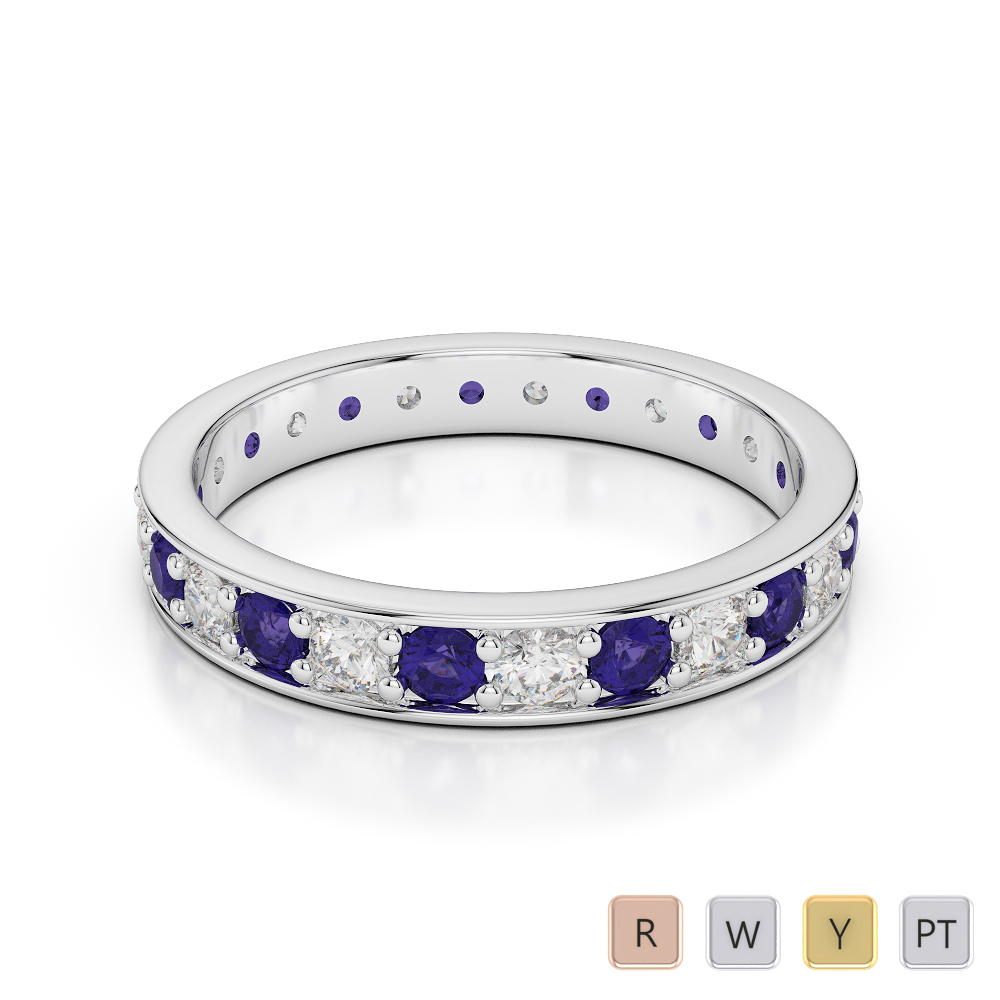 3 MM Gold / Platinum Round Cut Tanzanite and Diamond Full Eternity Ring AGDR-1080