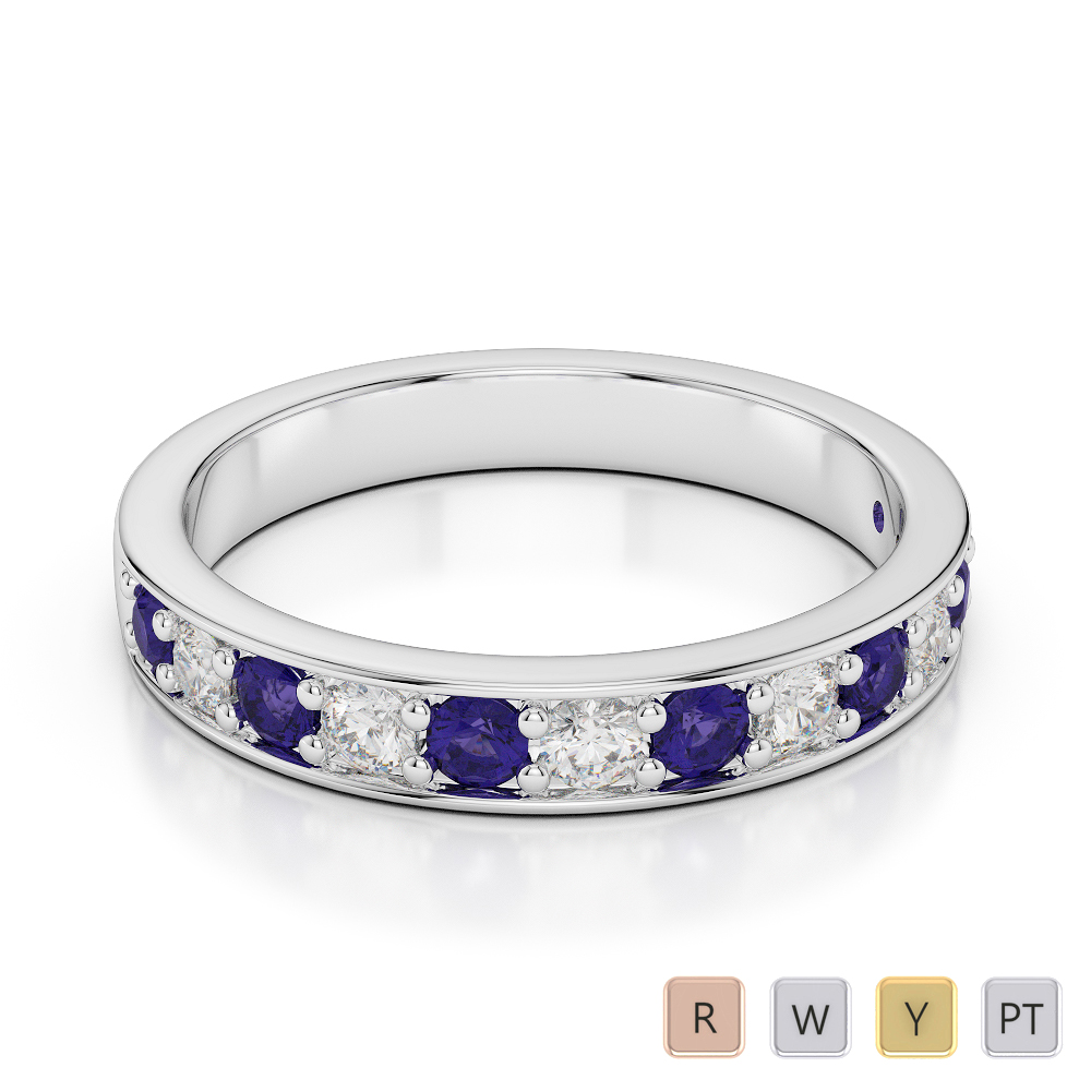 3 MM Gold / Platinum Round Cut Tanzanite and Diamond Half Eternity Ring AGDR-1084