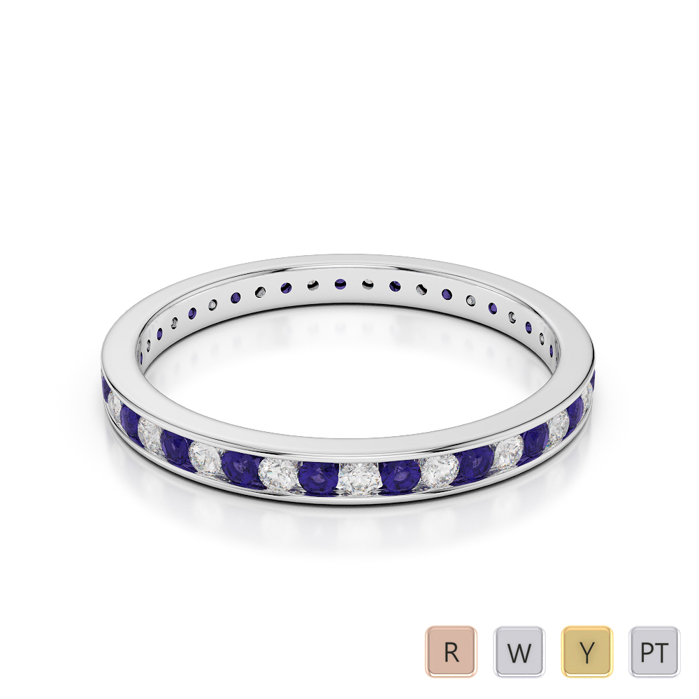 2.5 MM Gold / Platinum Round Cut Tanzanite and Diamond Full Eternity Ring AGDR-1086