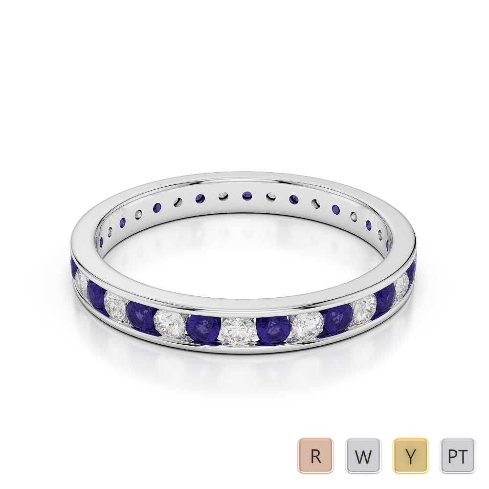 3 MM Gold / Platinum Round Cut Tanzanite and Diamond Full Eternity Ring AGDR-1087