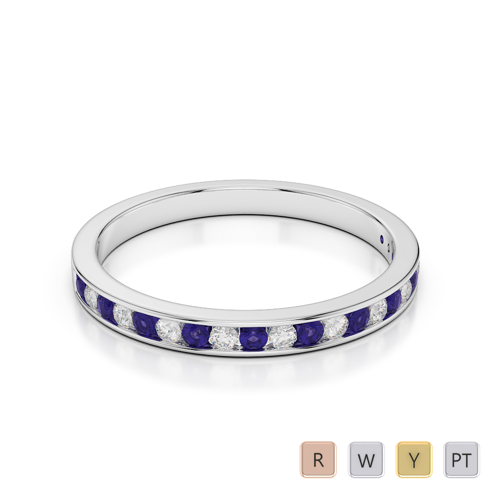 2.5 MM Gold / Platinum Round Cut Tanzanite and Diamond Half Eternity Ring AGDR-1089