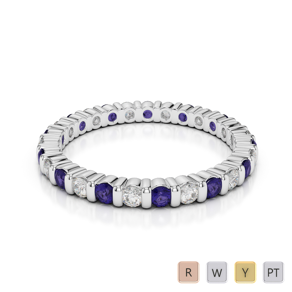 2 MM Gold / Platinum Round Cut Tanzanite and Diamond Full Eternity Ring AGDR-1092