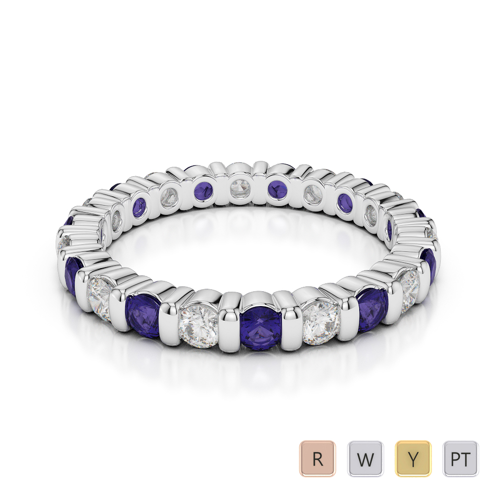 2.5 MM Gold / Platinum Round Cut Tanzanite and Diamond Full Eternity Ring AGDR-1093