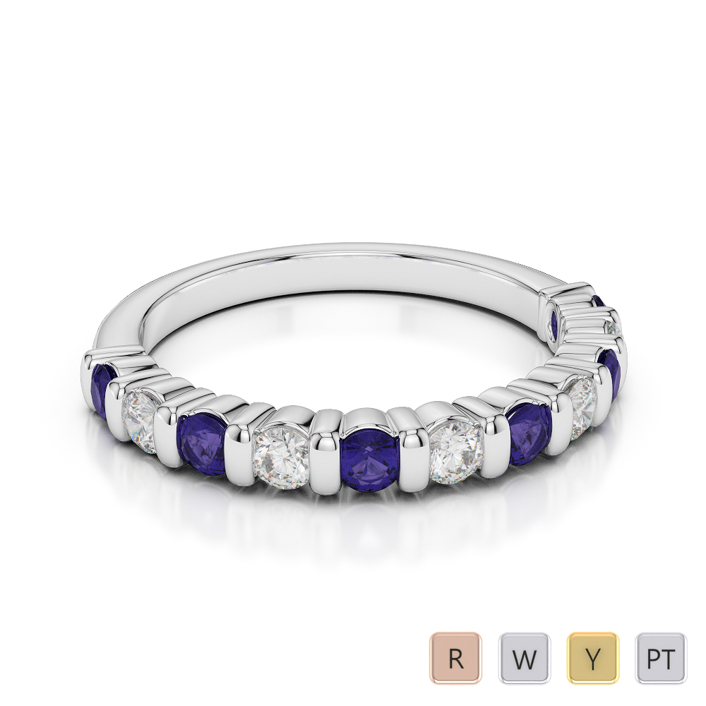 2.5 MM Gold / Platinum Round Cut Tanzanite and Diamond Half Eternity Ring AGDR-1096