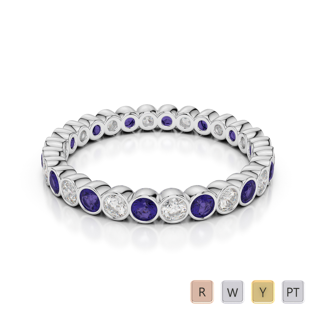 2.5 MM Gold / Platinum Round Cut Tanzanite and Diamond Full Eternity Ring AGDR-1099