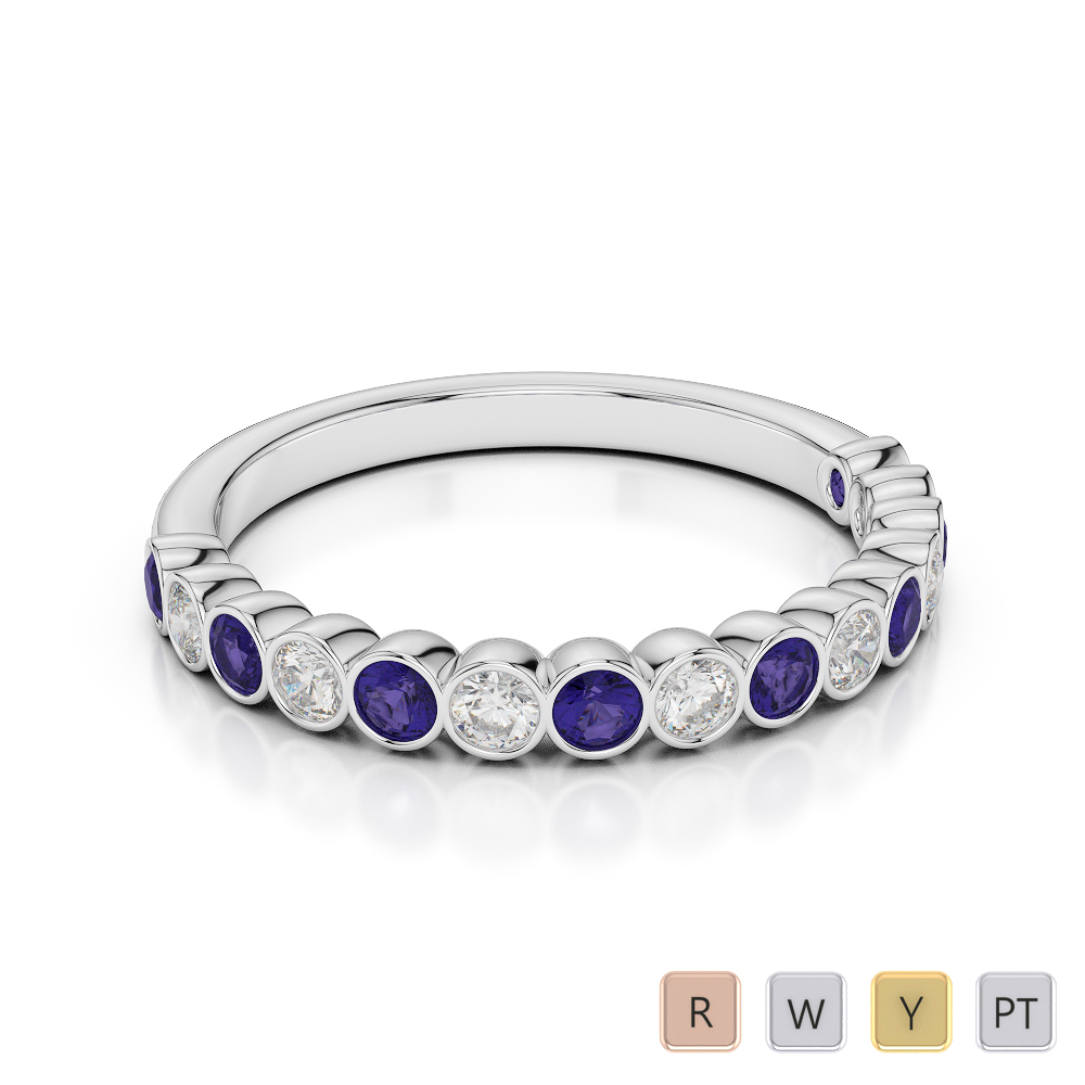 2.5 MM Gold / Platinum Round Cut Tanzanite and Diamond Half Eternity Ring AGDR-1102