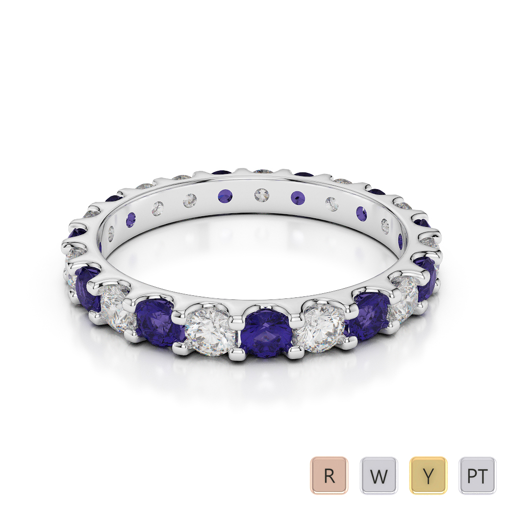 2.5 MM Gold / Platinum Round Cut Tanzanite and Diamond Full Eternity Ring AGDR-1105