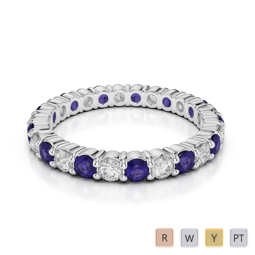 2.5 MM Gold / Platinum Round Cut Tanzanite and Diamond Full Eternity Ring AGDR-1111