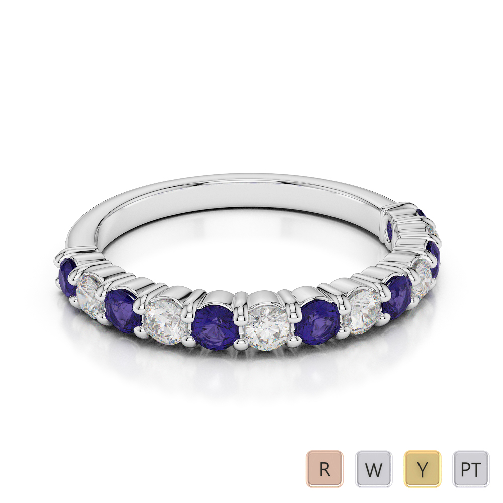 2.5 MM Gold / Platinum Round Cut Tanzanite and Diamond Half Eternity Ring AGDR-1114