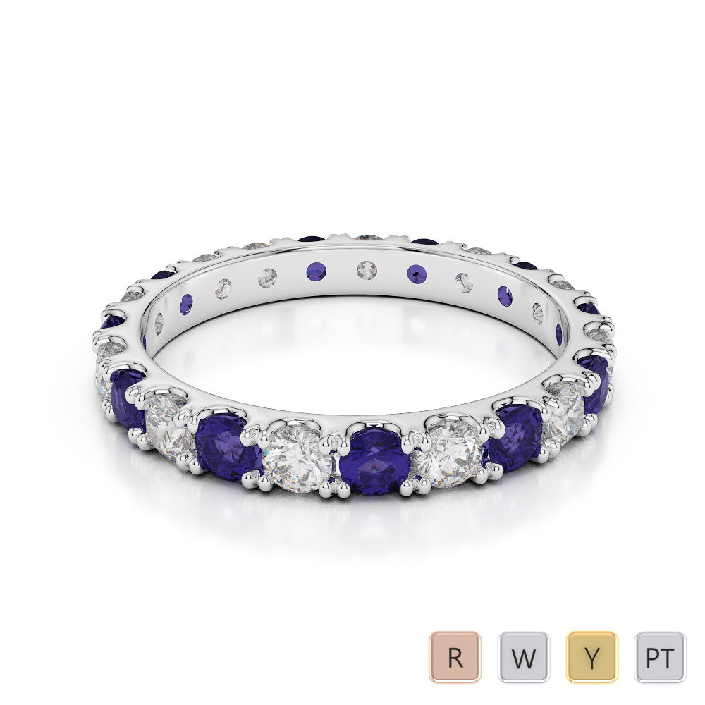 2.5 MM Gold / Platinum Round Cut Tanzanite and Diamond Full Eternity Ring AGDR-1121