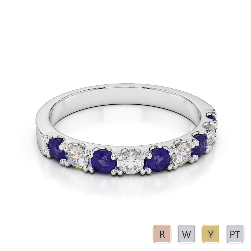 2.5 MM Gold / Platinum Round Cut Tanzanite and Diamond Half Eternity Ring AGDR-1124