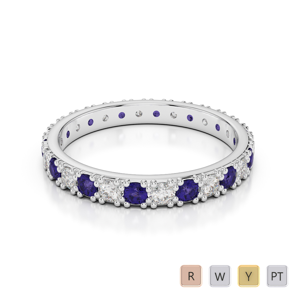2.5 MM Gold / Platinum Round Cut Tanzanite and Diamond Full Eternity Ring AGDR-1127