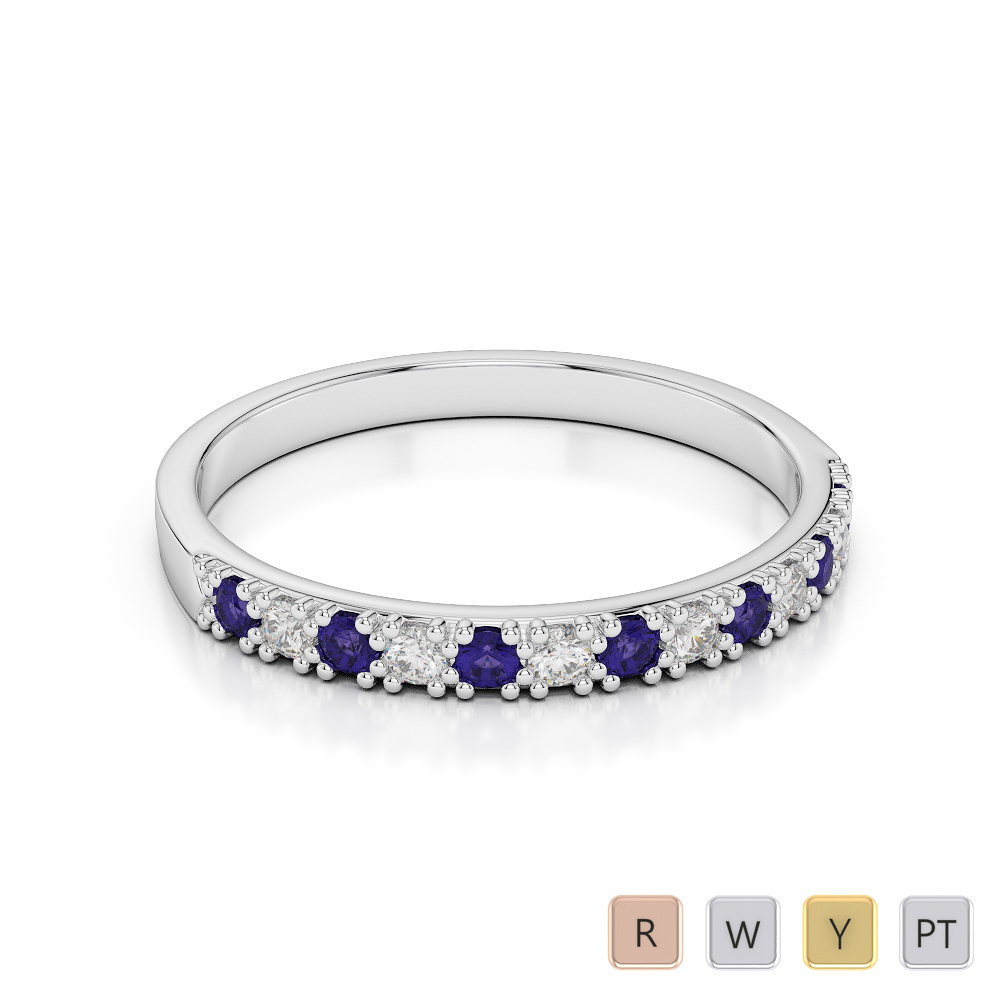 2.5 MM Gold / Platinum Round Cut Tanzanite and Diamond Half Eternity Ring AGDR-1129