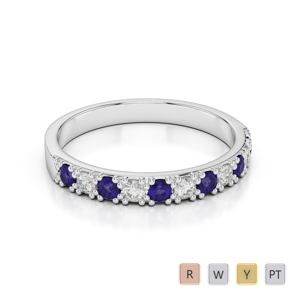 3 MM Gold / Platinum Round Cut Tanzanite and Diamond Half Eternity Ring AGDR-1130