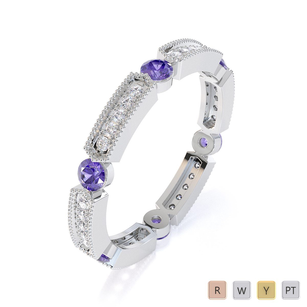 Gold / Platinum Tanzanite and Diamond Full Eternity Ring RZ1500