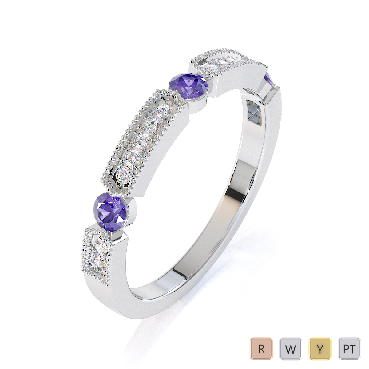 Gold / Platinum Tanzanite and Diamond Half Eternity Ring RZ1501