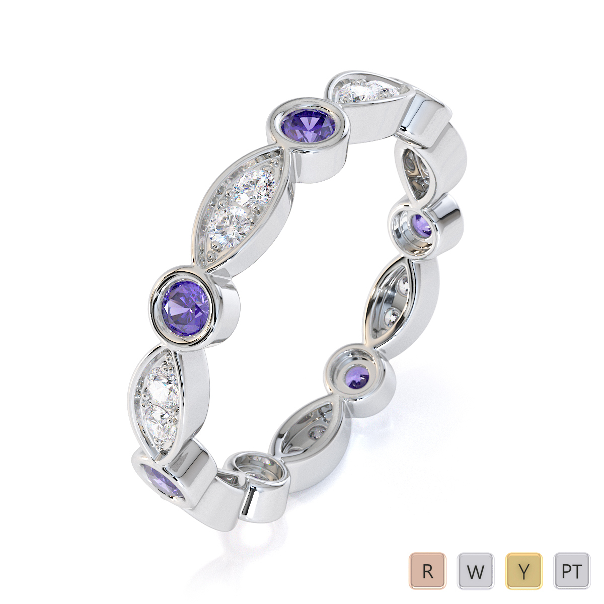 Gold / Platinum Tanzanite and Diamond Full Eternity Ring RZ1510