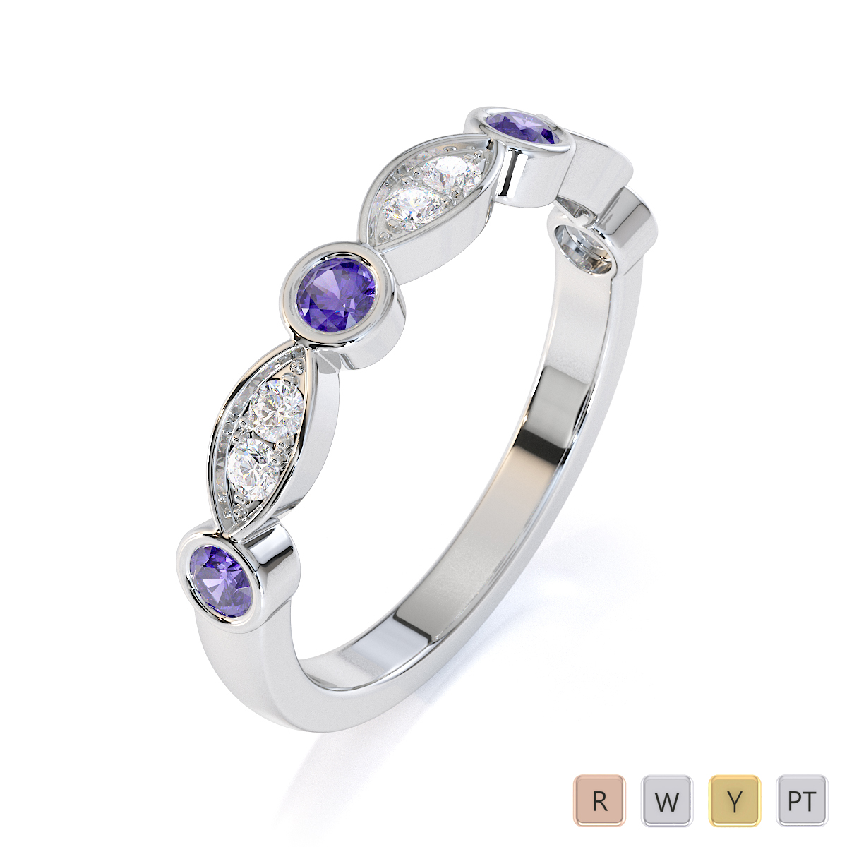 Gold / Platinum Tanzanite and Diamond Half Eternity Ring RZ1511