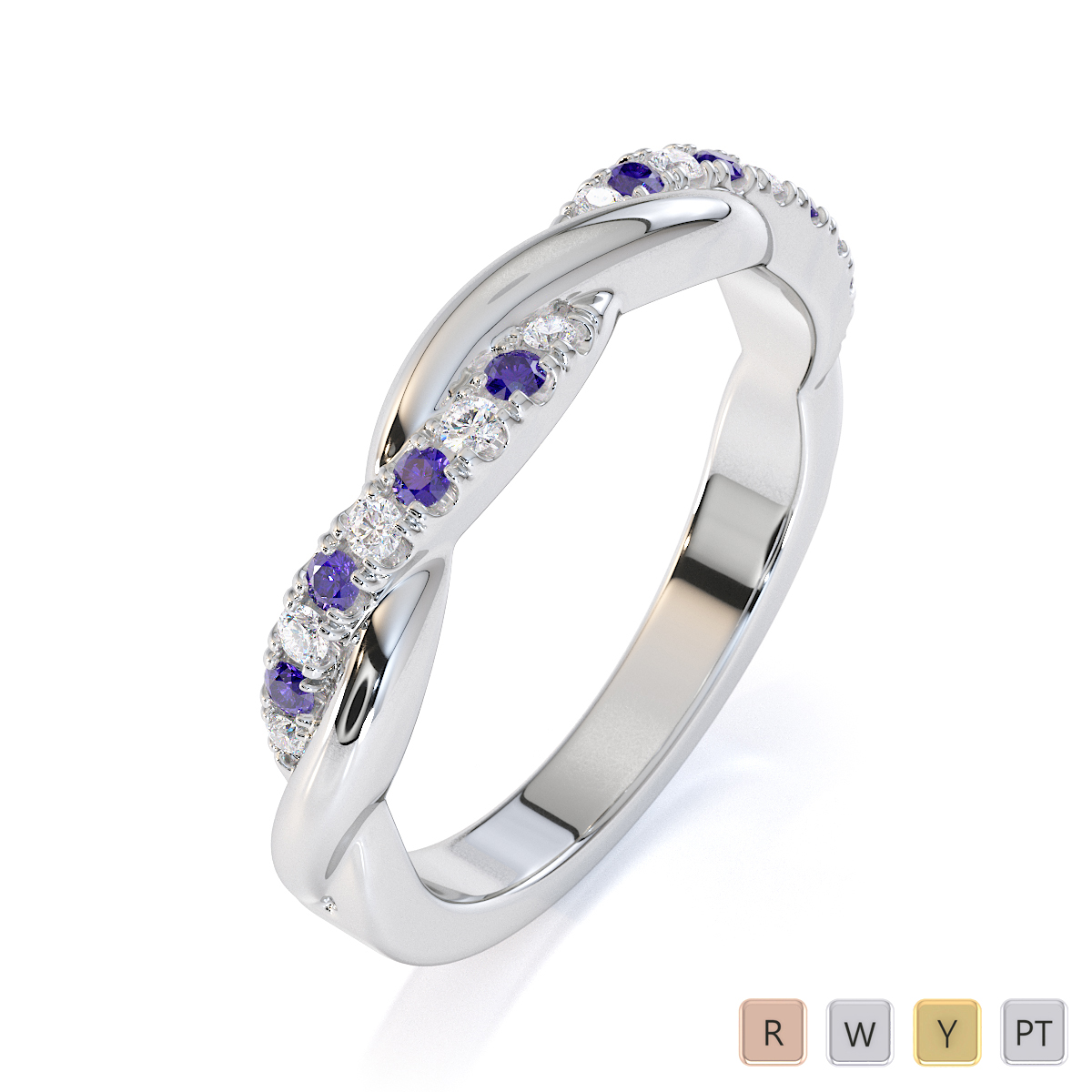 Gold / Platinum Tanzanite and Diamond Half Eternity Ring RZ1523
