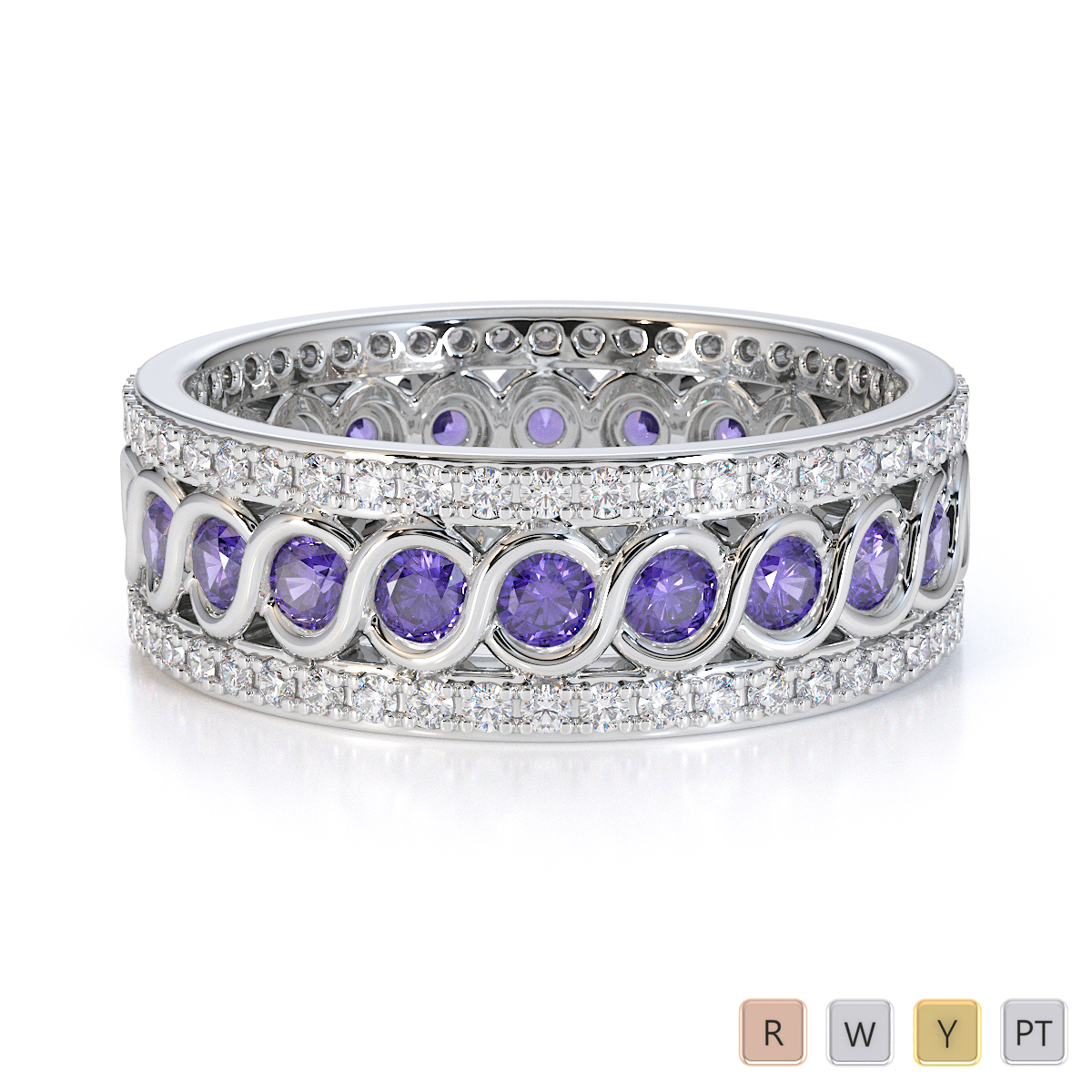 Gold / Platinum Tanzanite and Diamond Full Eternity Ring RZ1524