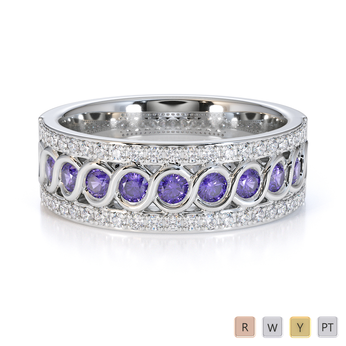 Gold / Platinum Tanzanite and Diamond Half Eternity Ring RZ1525