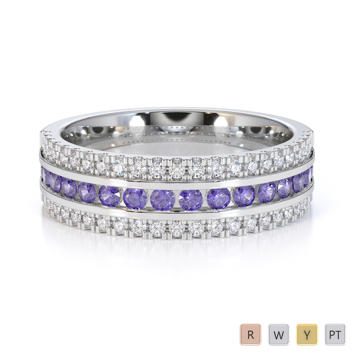 Gold / Platinum Tanzanite and Diamond Half Eternity Ring RZ1527