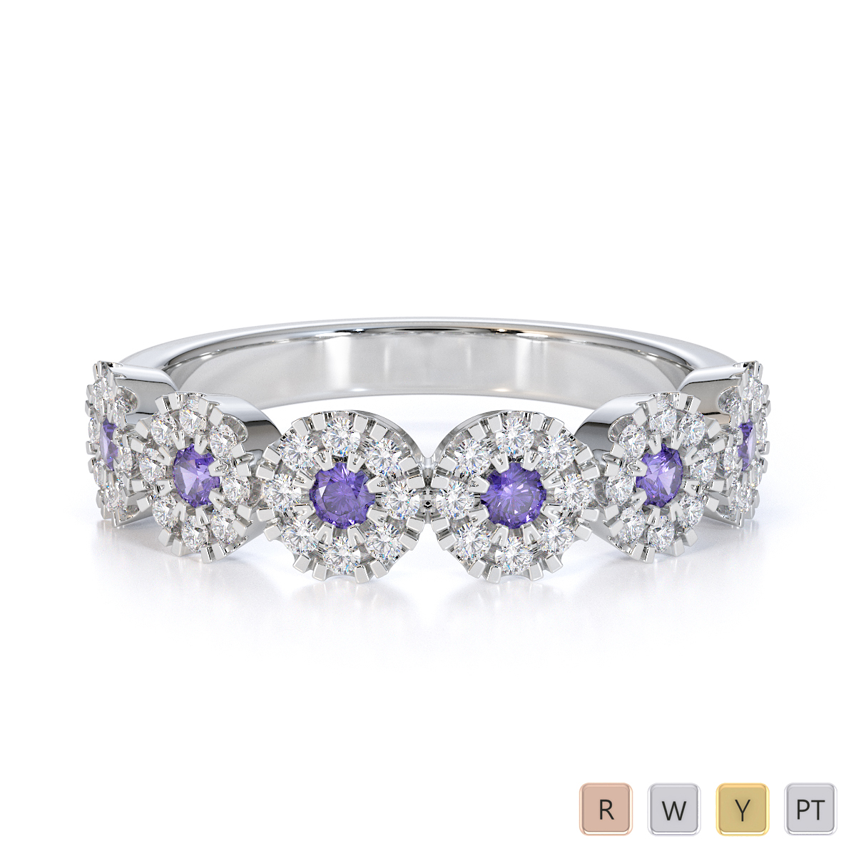 Gold / Platinum Tanzanite and Diamond Half Eternity Ring RZ1531