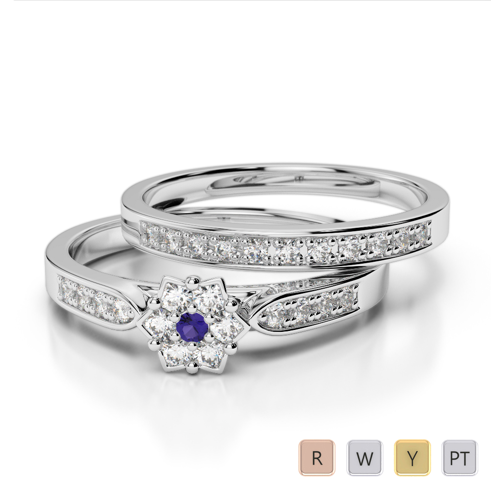 Gold / Platinum Round cut Tanzanite and Diamond Bridal Set Ring AGDR-1051