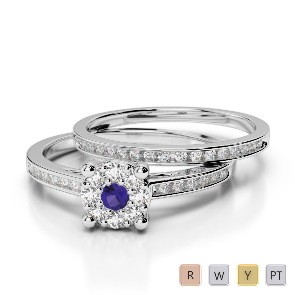 Gold / Platinum Round cut Tanzanite and Diamond Bridal Set Ring AGDR-1052