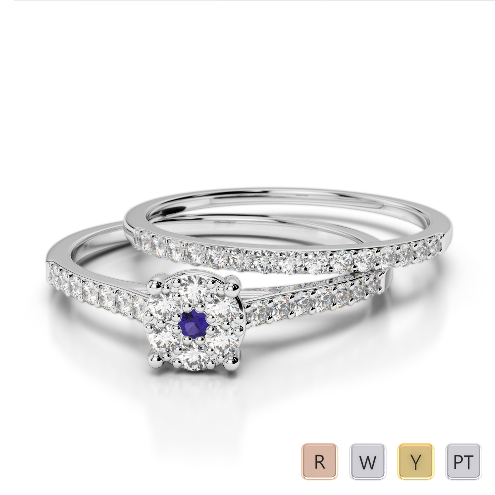 Gold / Platinum Round cut Tanzanite and Diamond Bridal Set Ring AGDR-1053