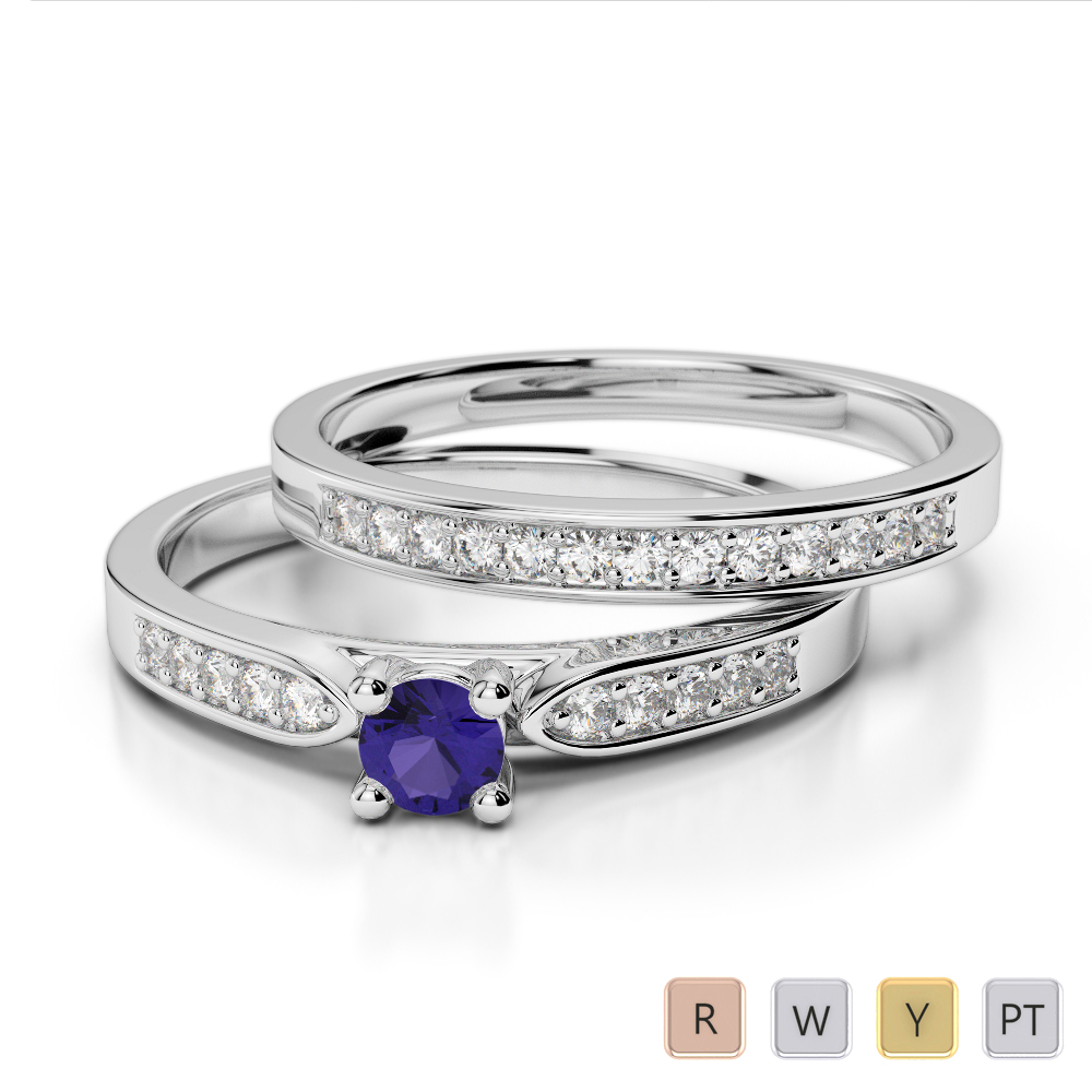 Gold / Platinum Round cut Tanzanite and Diamond Bridal Set Ring AGDR-1054