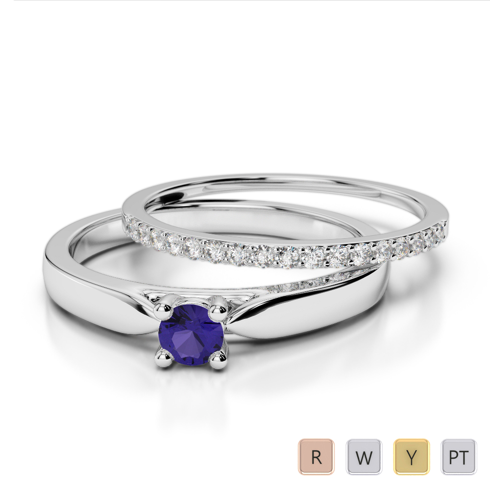Gold / Platinum Round cut Tanzanite and Diamond Bridal Set Ring AGDR-1055