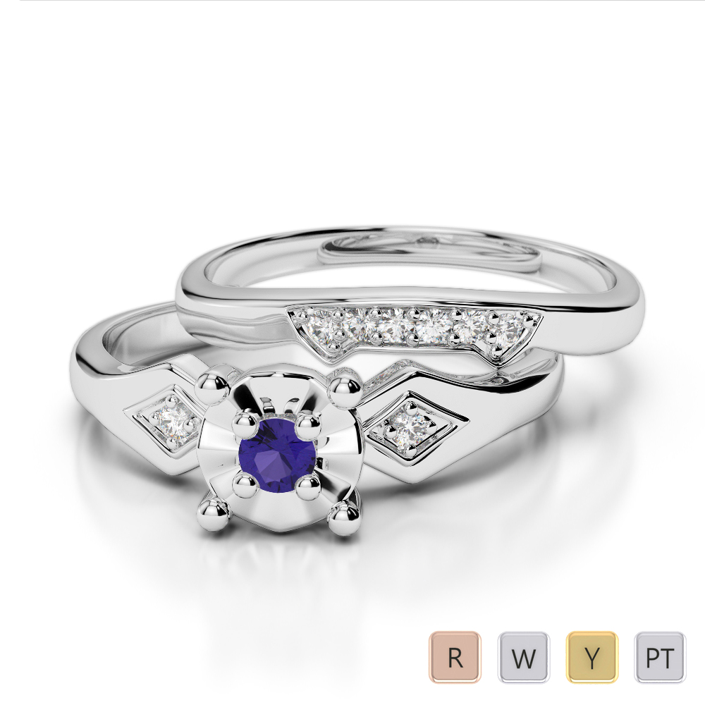 Gold / Platinum Round cut Tanzanite and Diamond Bridal Set Ring AGDR-1058