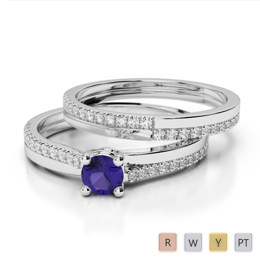 Gold / Platinum Round cut Tanzanite and Diamond Bridal Set Ring AGDR-1060