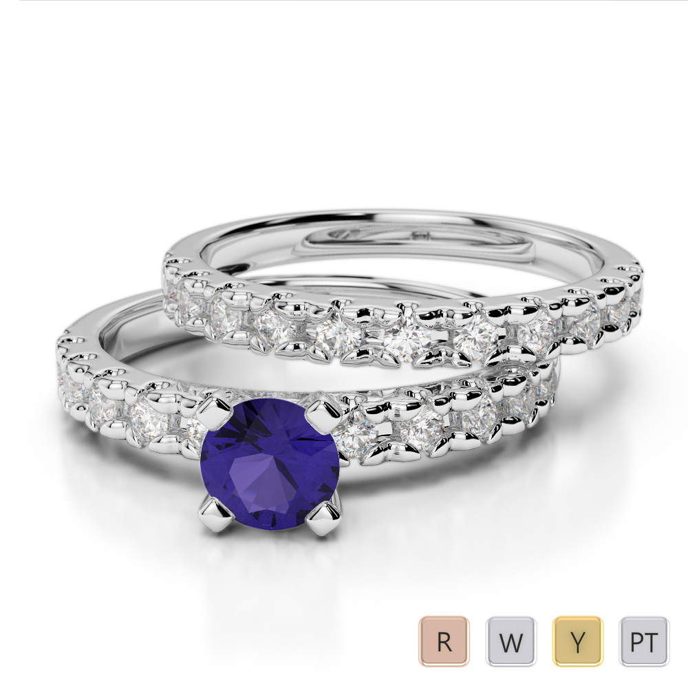 Gold / Platinum Round cut Tanzanite and Diamond Bridal Set Ring AGDR-1144