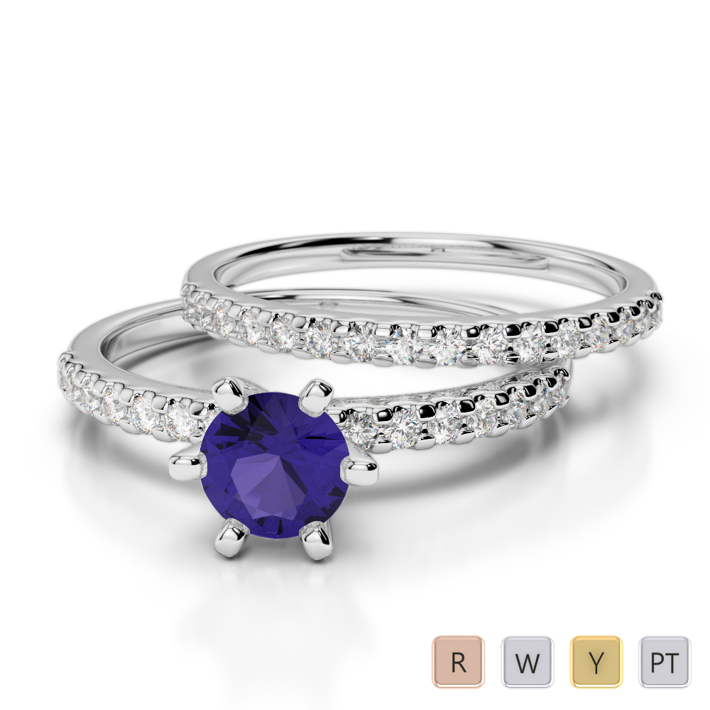 Gold / Platinum Round cut Tanzanite and Diamond Bridal Set Ring AGDR-1145