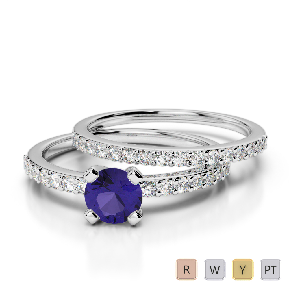 Gold / Platinum Round cut Tanzanite and Diamond Bridal Set Ring AGDR-1146