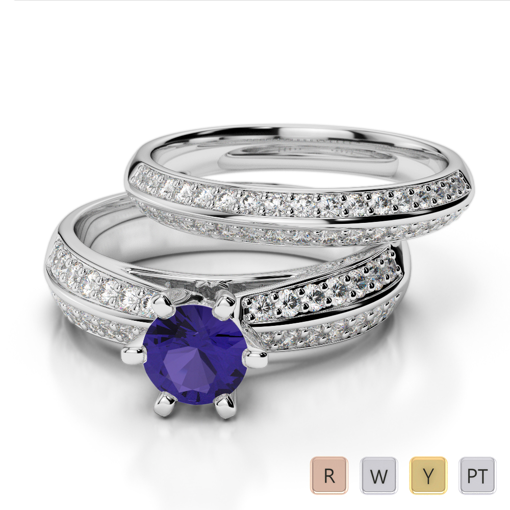 Gold / Platinum Round cut Tanzanite and Diamond Bridal Set Ring AGDR-1147