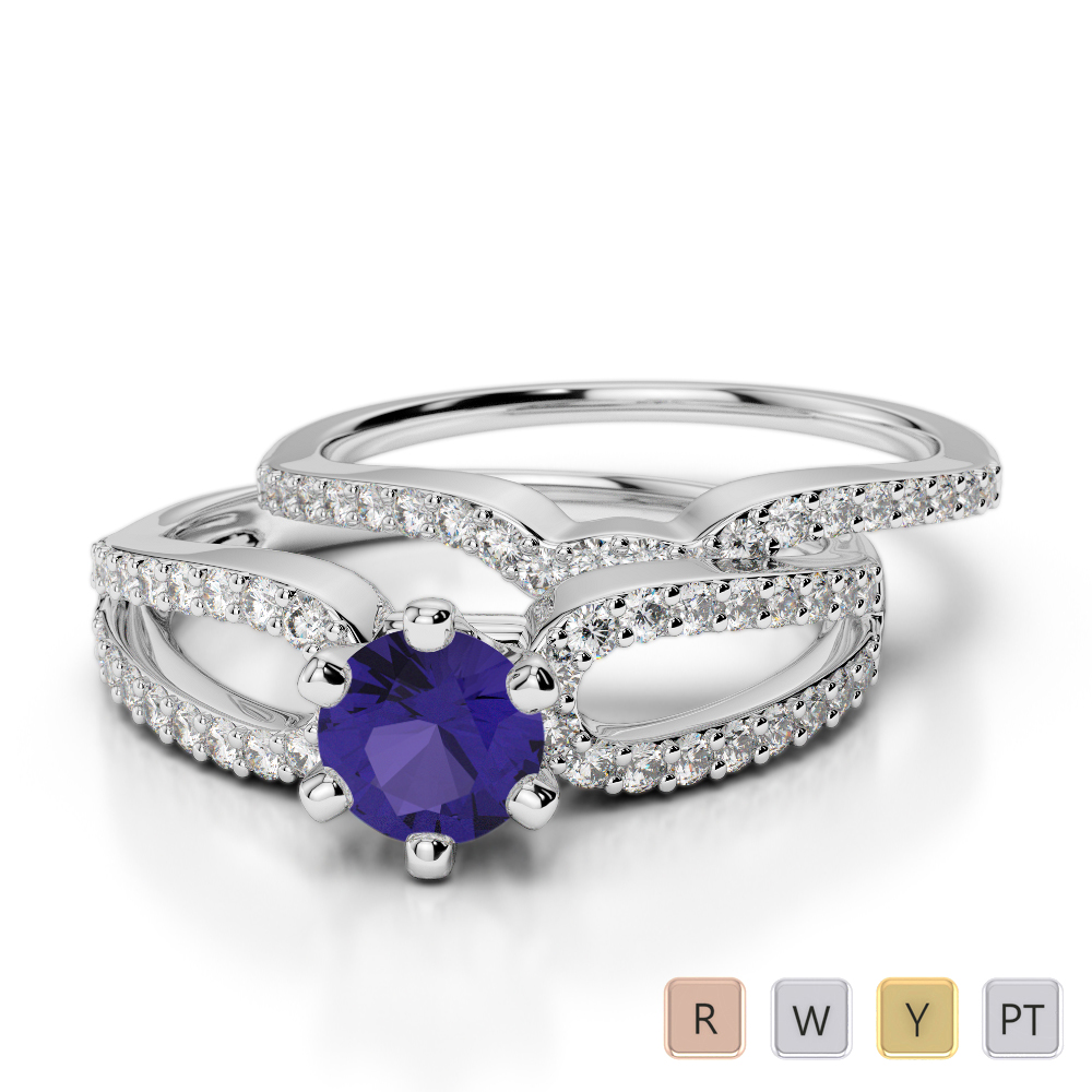 Gold / Platinum Round cut Tanzanite and Diamond Bridal Set Ring AGDR-1148