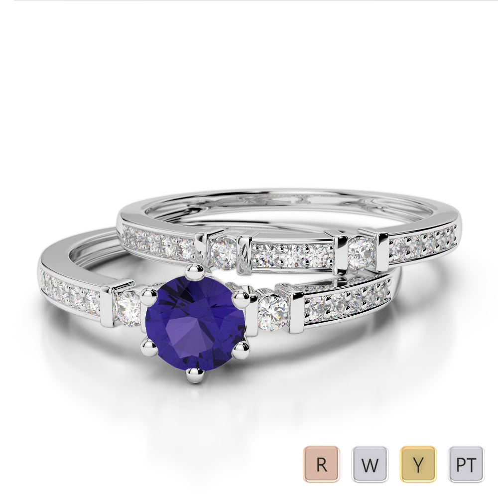 Gold / Platinum Round cut Tanzanite and Diamond Bridal Set Ring AGDR-1150