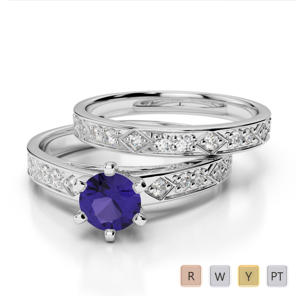 Gold / Platinum Round cut Tanzanite and Diamond Bridal Set Ring AGDR-1151