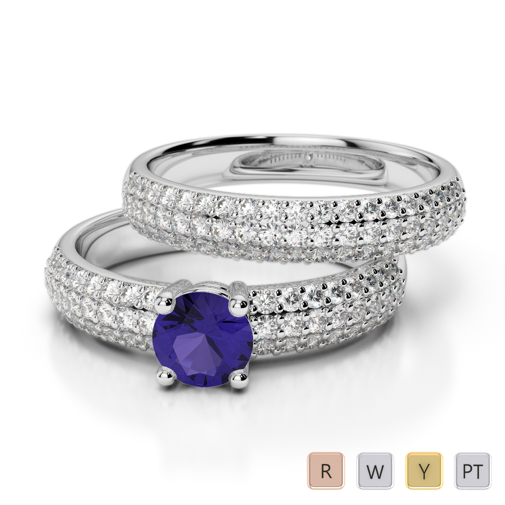 Gold / Platinum Round cut Tanzanite and Diamond Bridal Set Ring AGDR-1152