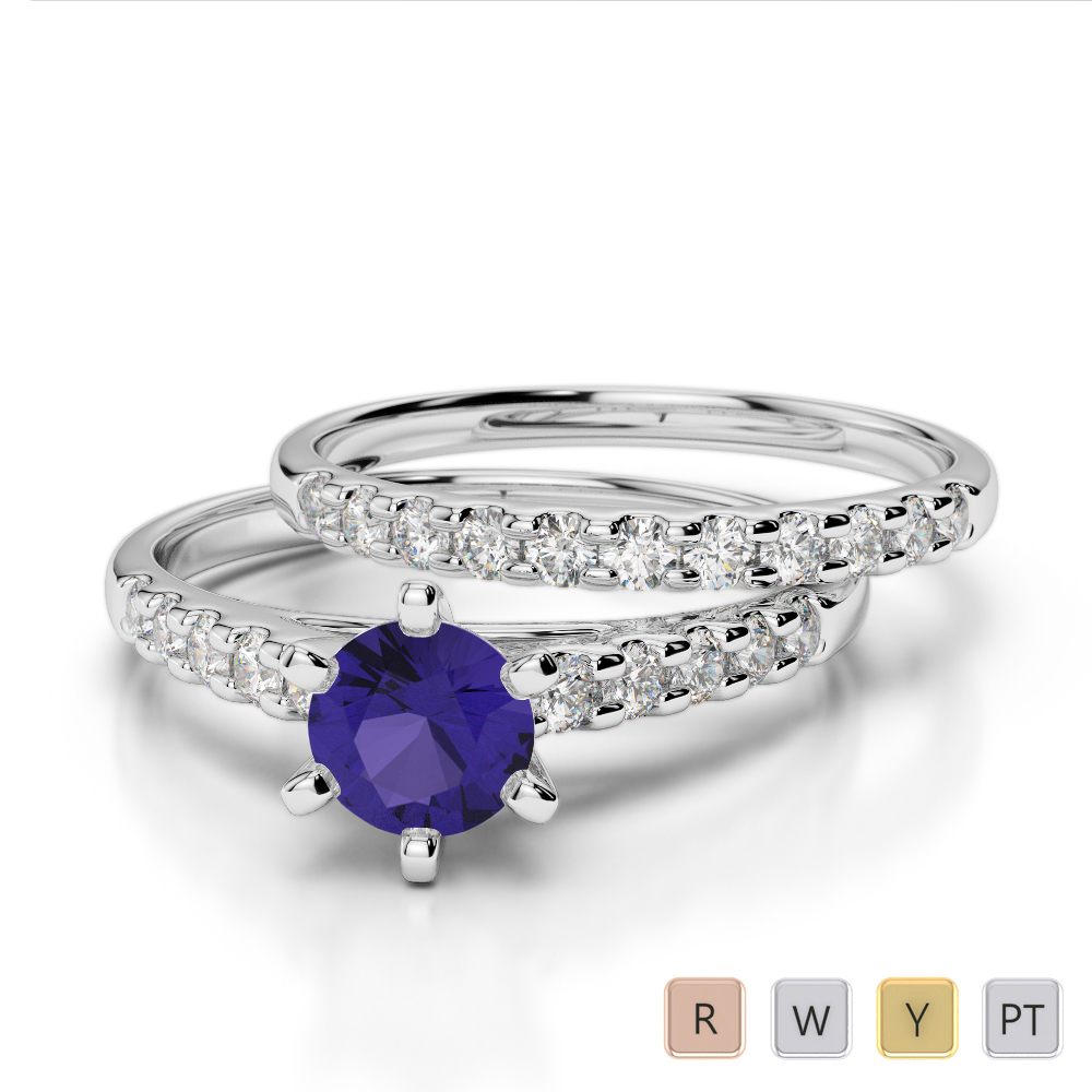 Gold / Platinum Round cut Tanzanite and Diamond Bridal Set Ring AGDR-1153