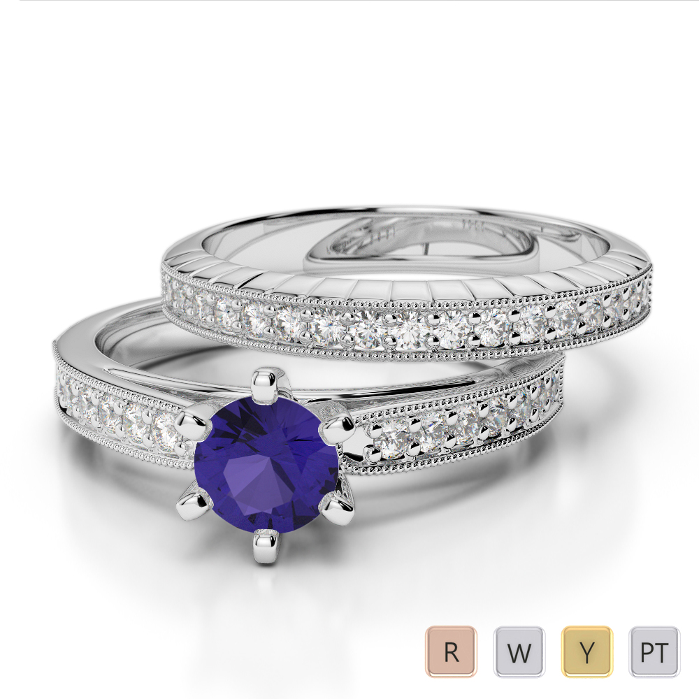 Gold / Platinum Round cut Tanzanite and Diamond Bridal Set Ring AGDR-1154
