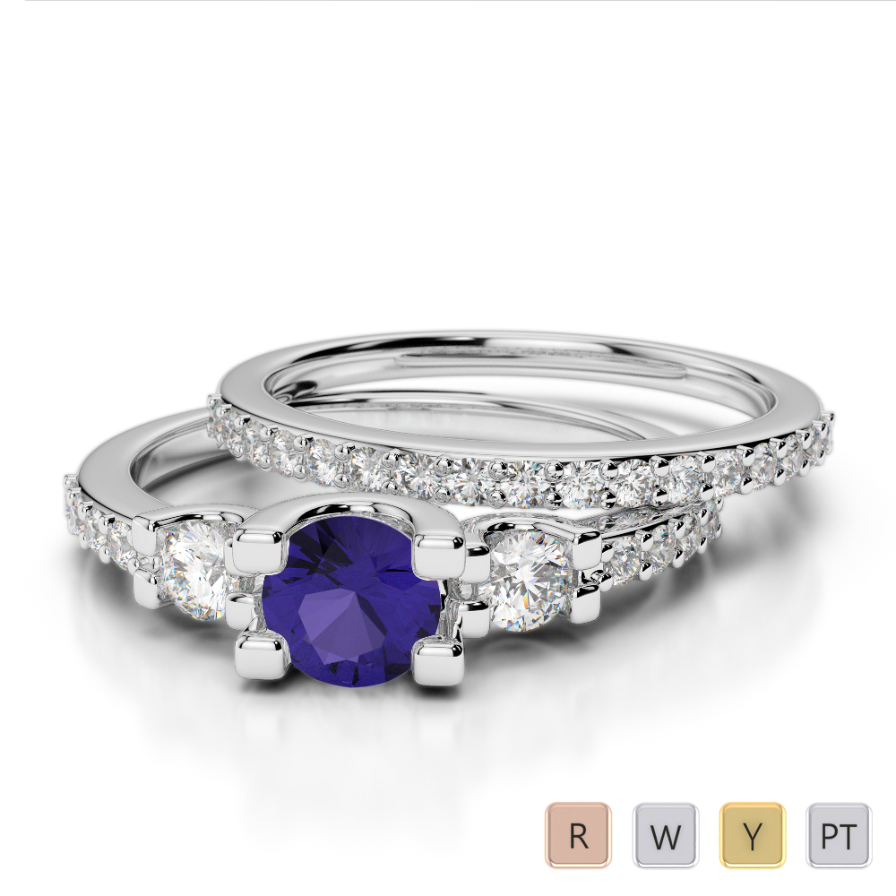 Gold / Platinum Round cut Tanzanite and Diamond Bridal Set Ring AGDR-1155